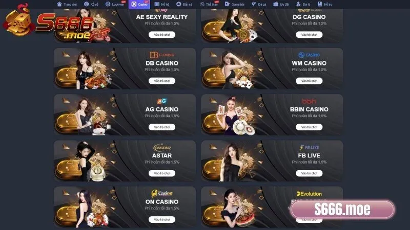 Điểm danh 4 sảnh Casino nổi bật tại S666